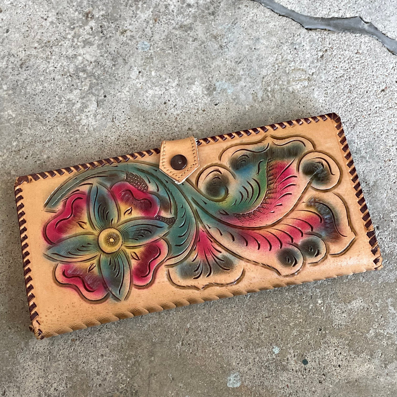Hand Painted and Tooled Leather Wallet Purse Bloomers and Frocks 
