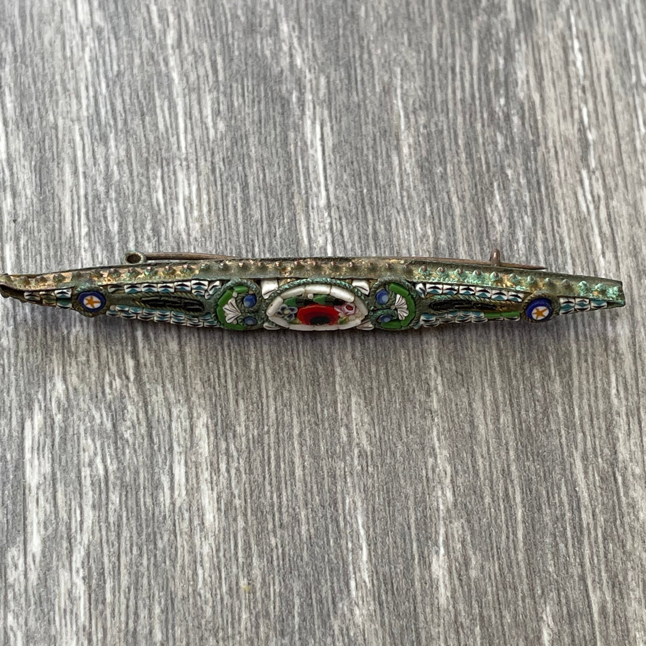 Long Italian Micro Mosaic Bar Brooch Jewelry Bloomers and Frocks 