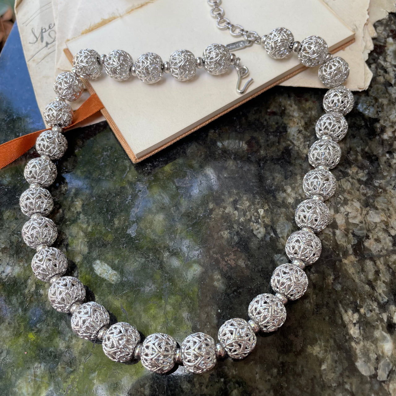 Monet Silver Filgree Ball Necklace Jewelry Bloomers and Frocks 