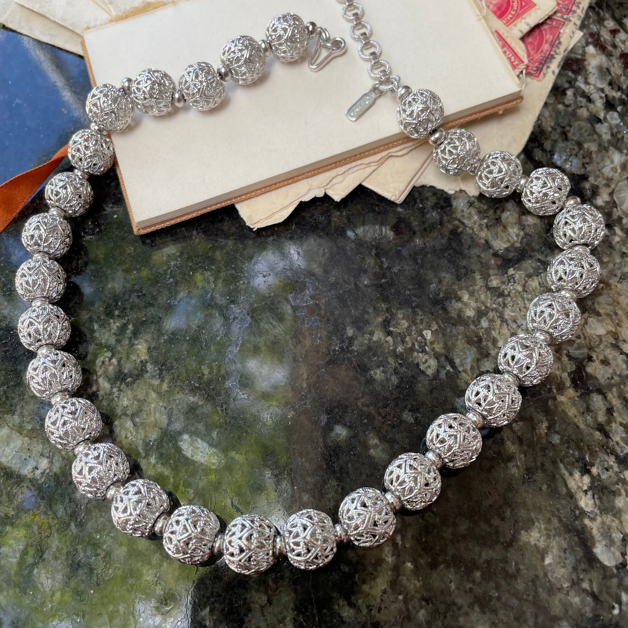 Monet Silver Filgree Ball Necklace Jewelry Bloomers and Frocks 