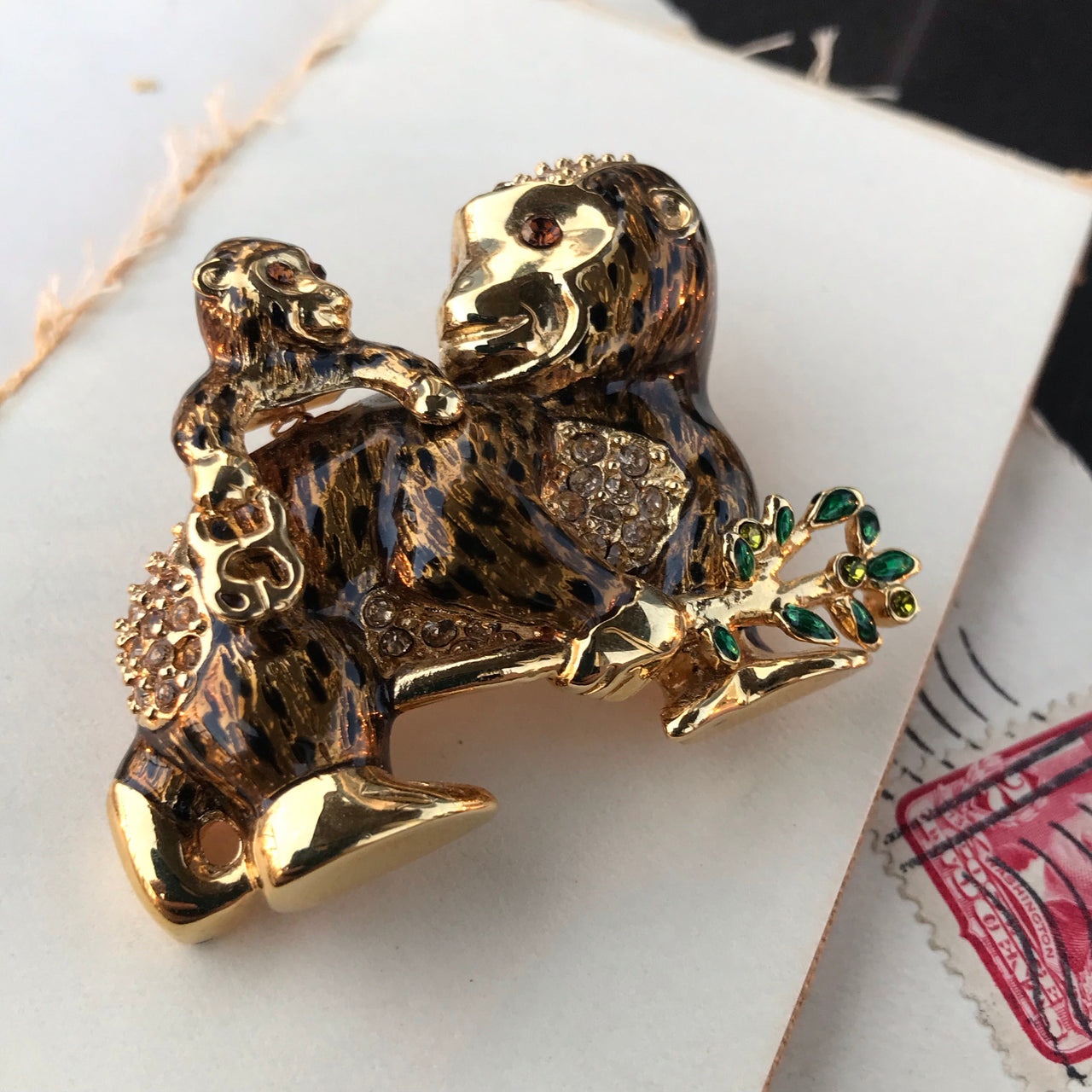 Monkey and Baby Rhinestone Brooch Jewelry Bloomers and Frocks 
