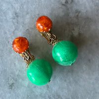 Thumbnail for Orange and green clip on dangle earrings Bloomers and Frocks 