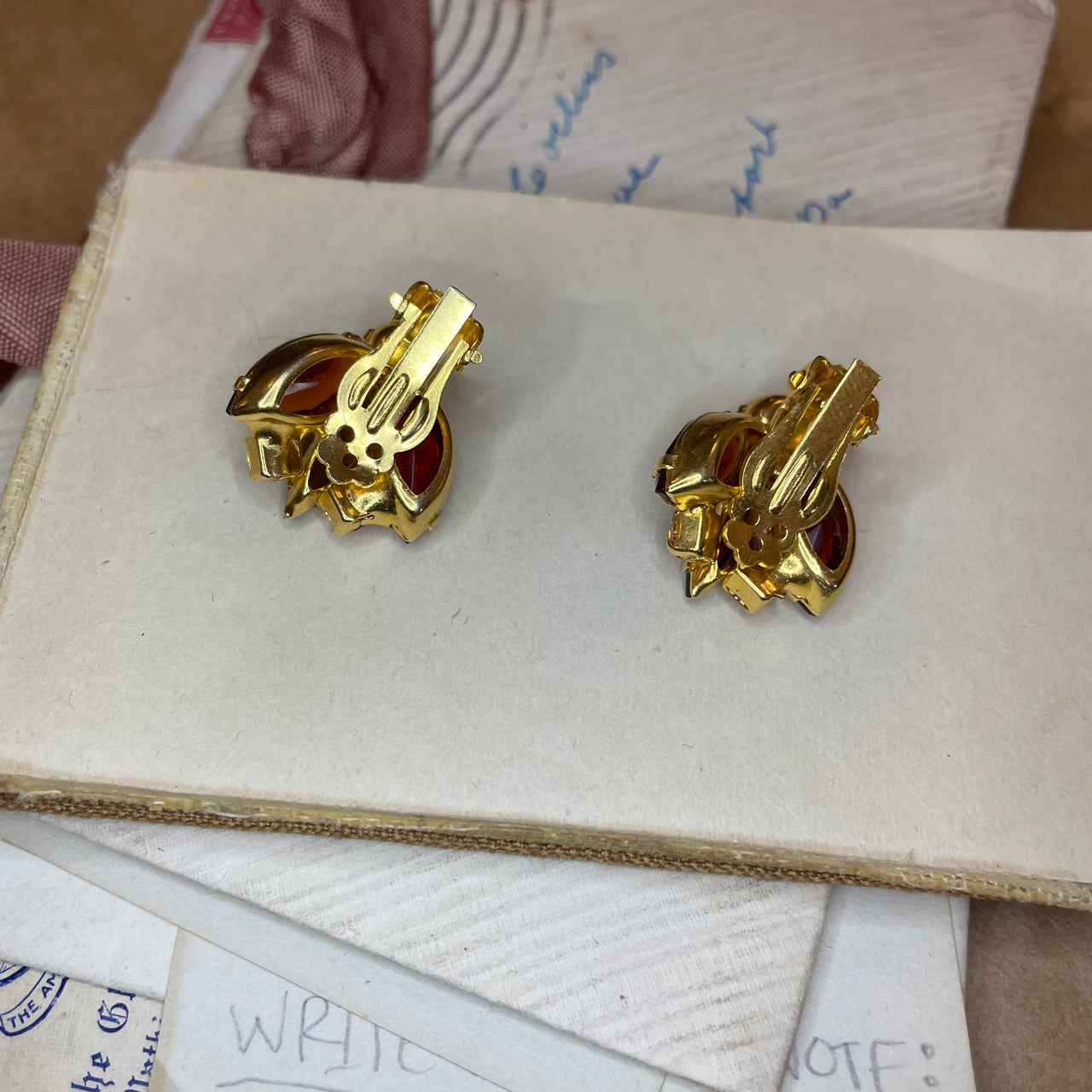 Orange Rhinestone Clip Earrings Jewelry Bloomers and Frocks 