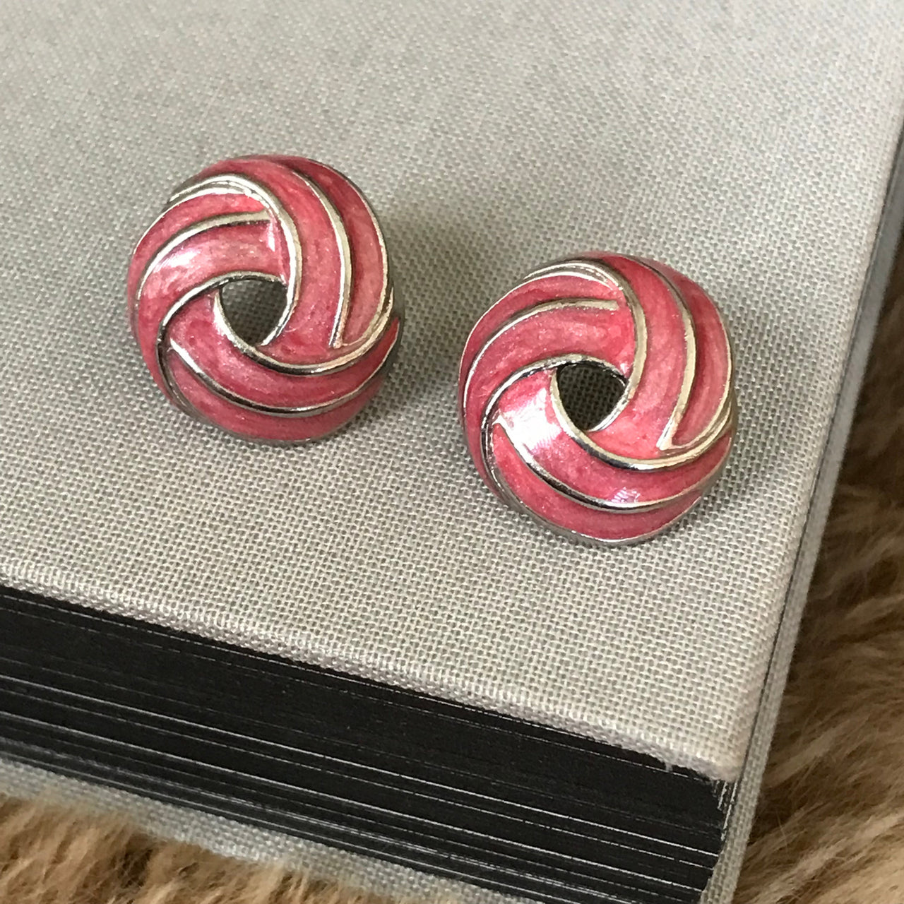 Pink Enamel Pierced Stud Earrings Jewelry Bloomers and Frocks 