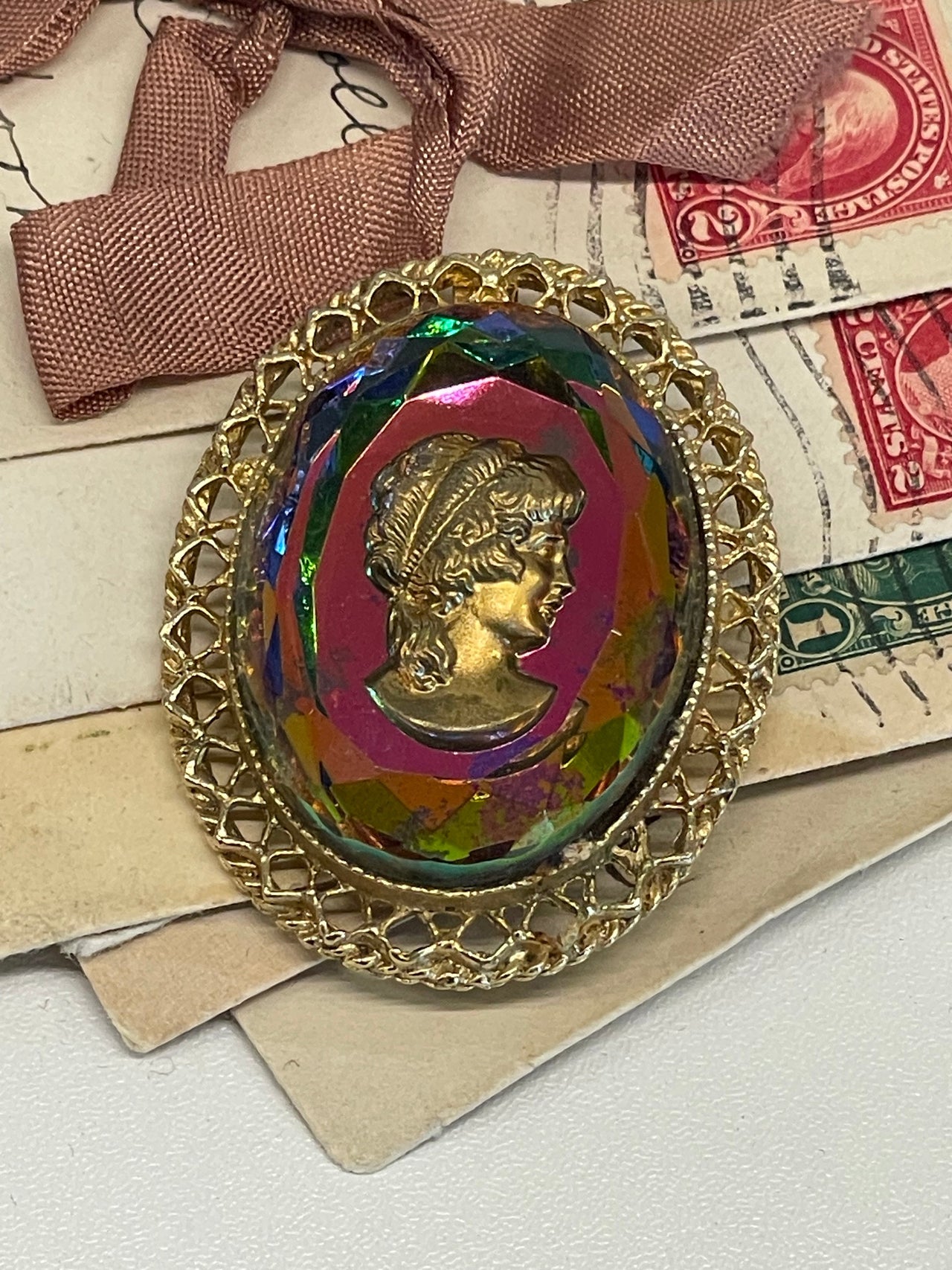 Rainbow Glass Cameo Brooch/Pendant Combo Bloomers and Frocks 