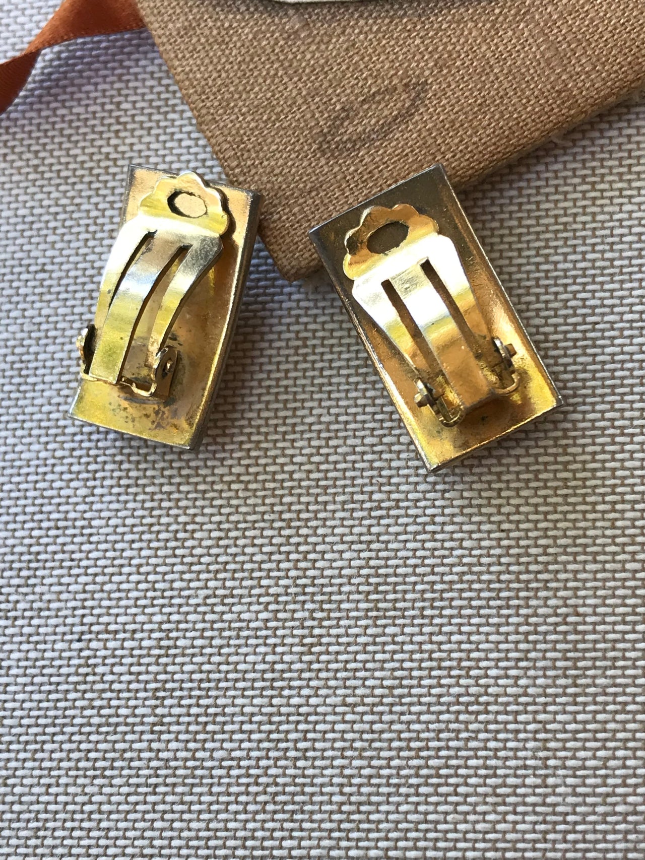 Rectangular Damascene Clip-On Earrings Jewelry Bloomers and Frocks 