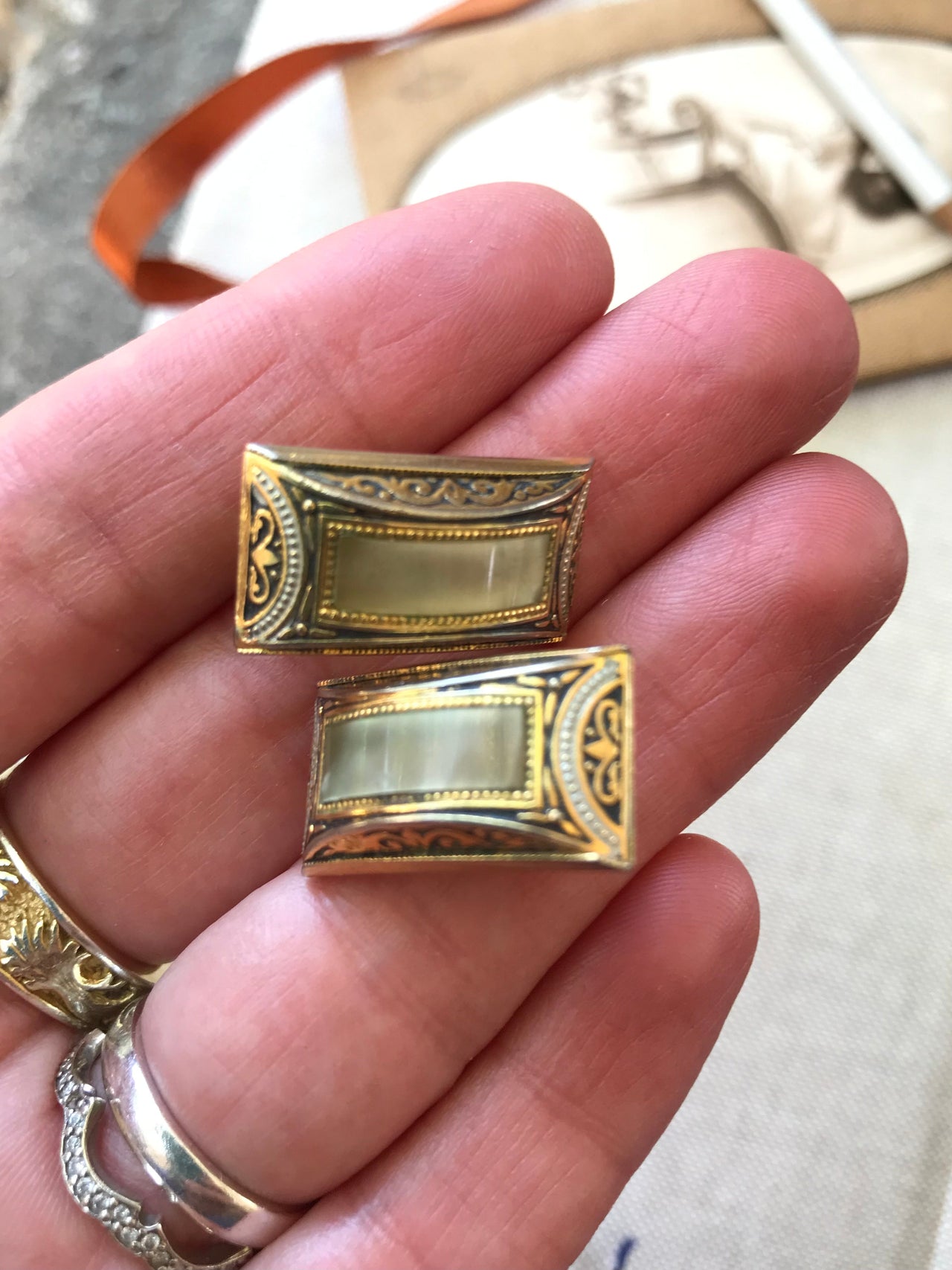 Rectangular Damascene Clip-On Earrings Jewelry Bloomers and Frocks 