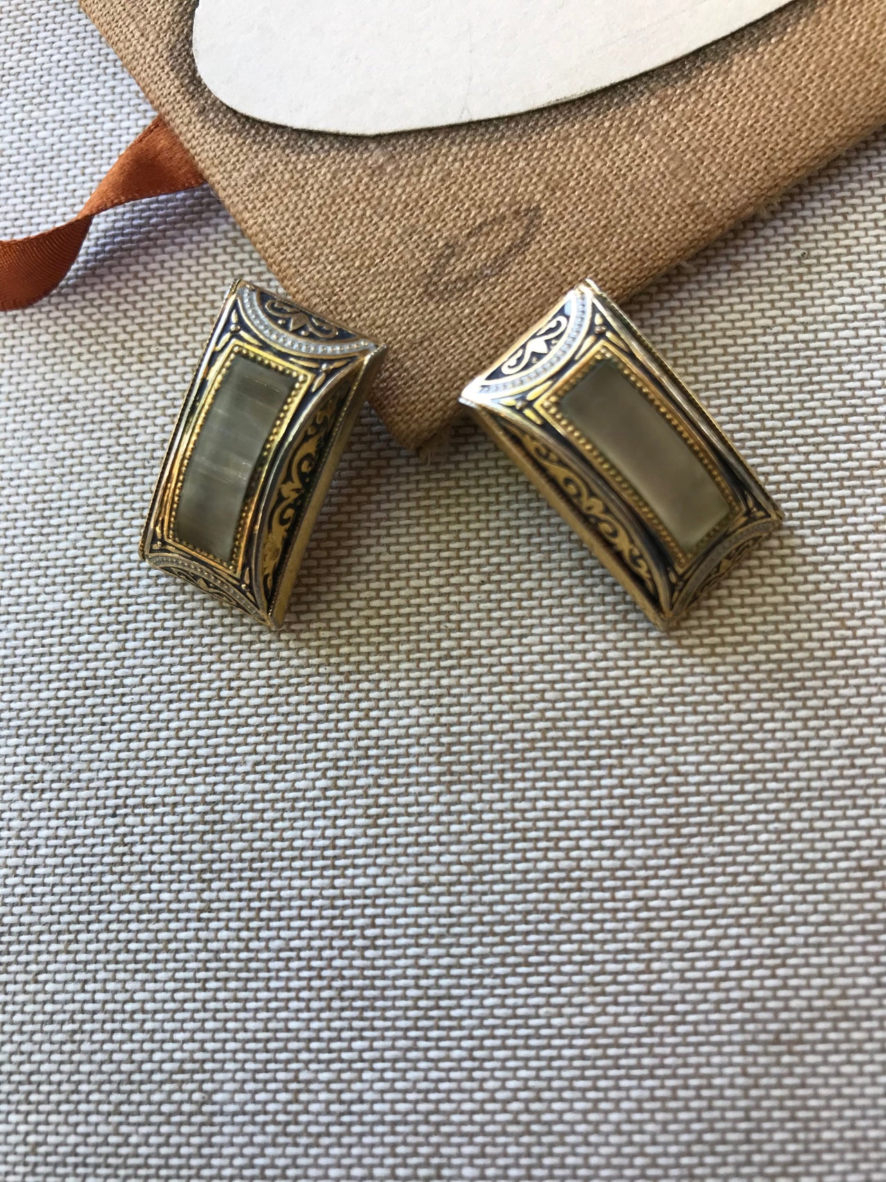 Rectangular Damascene Clip-On Earrings Jewelry Bloomers and Frocks 