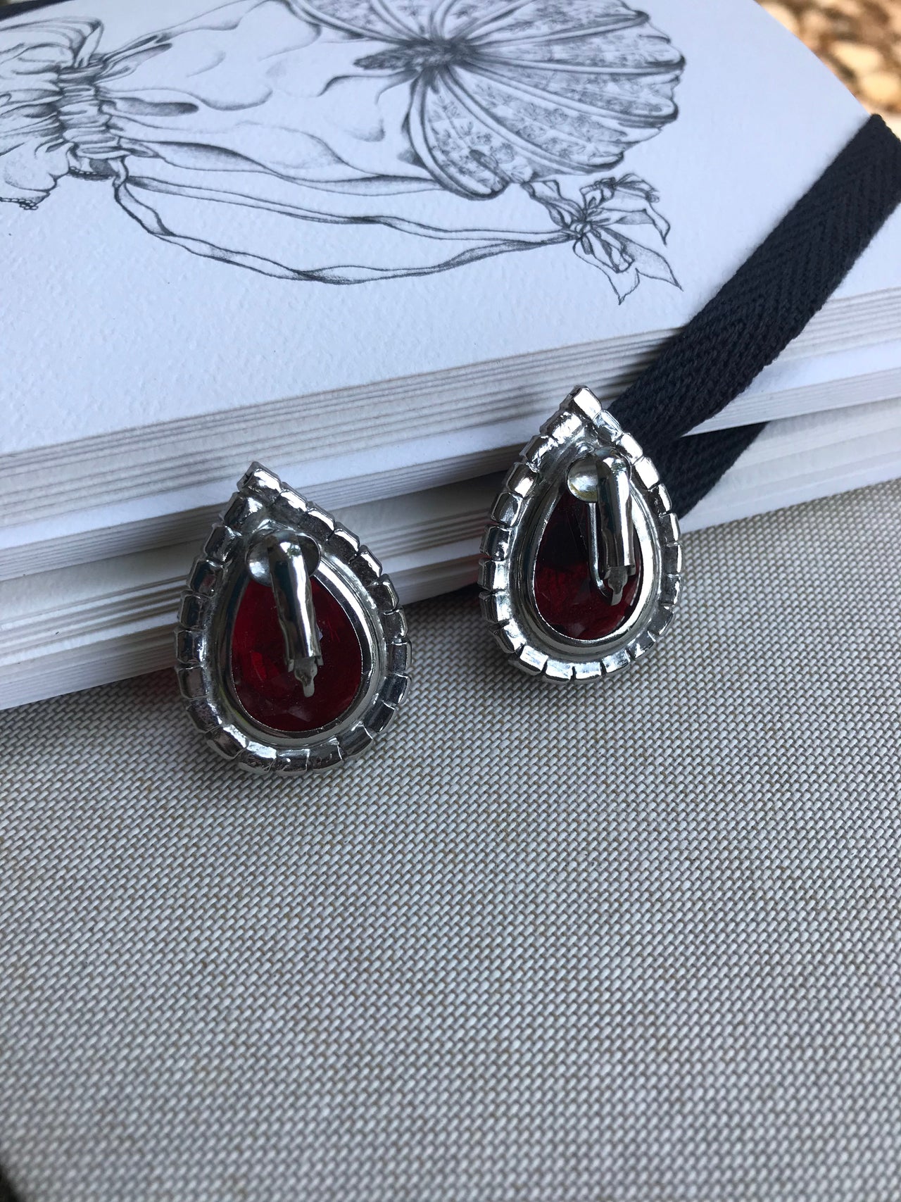 Red Pear Shaped Rhinestone Earrings Jewelry Bloomers and Frocks 