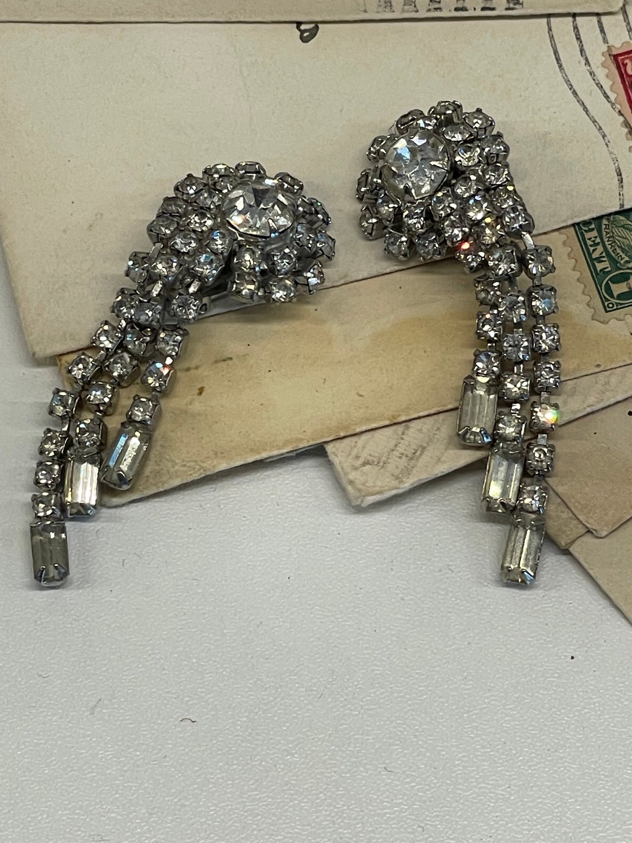 Rhinestone Clip Fringe Earrings Bloomers and Frocks 