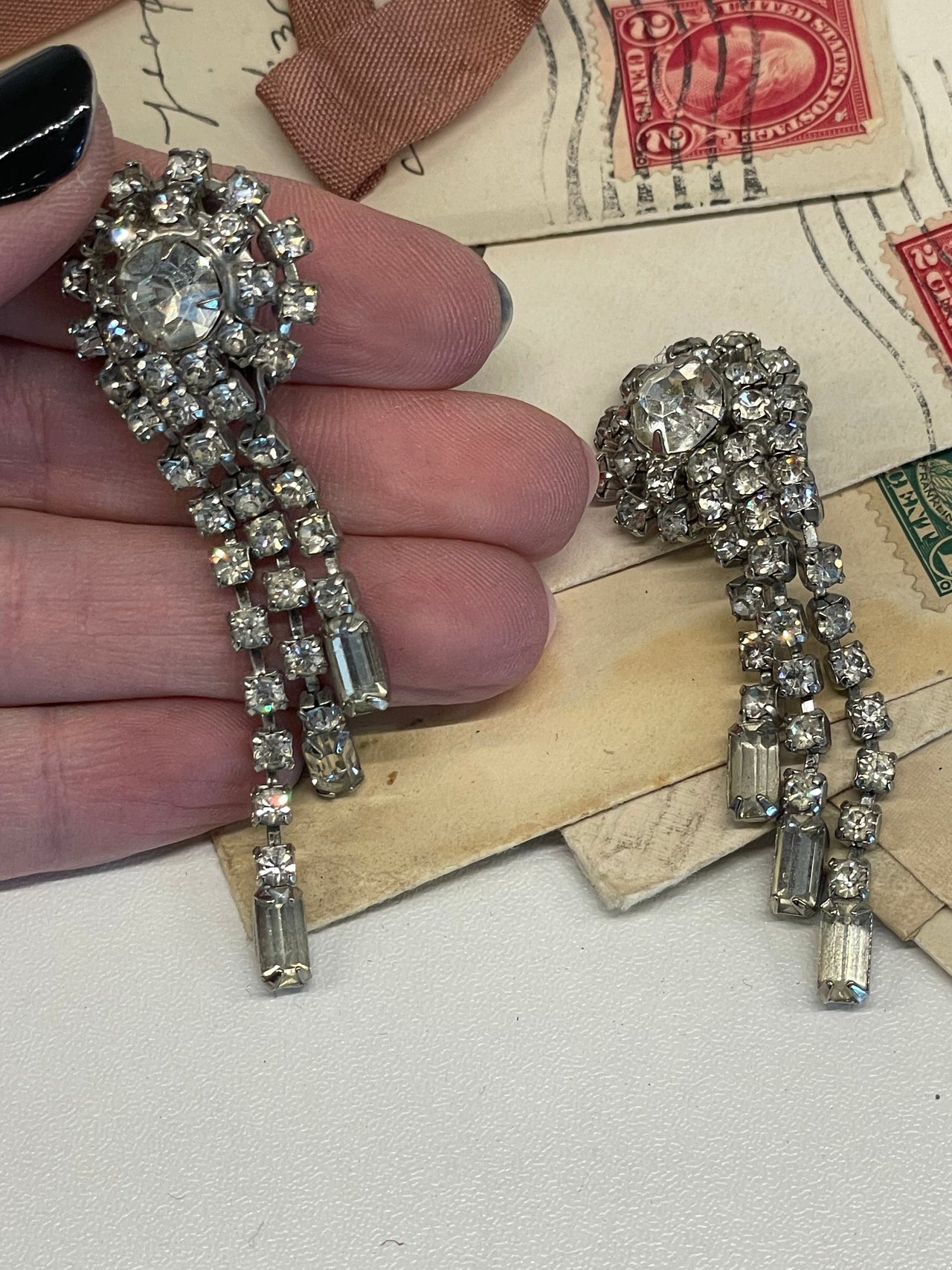 Rhinestone Clip Fringe Earrings Bloomers and Frocks 