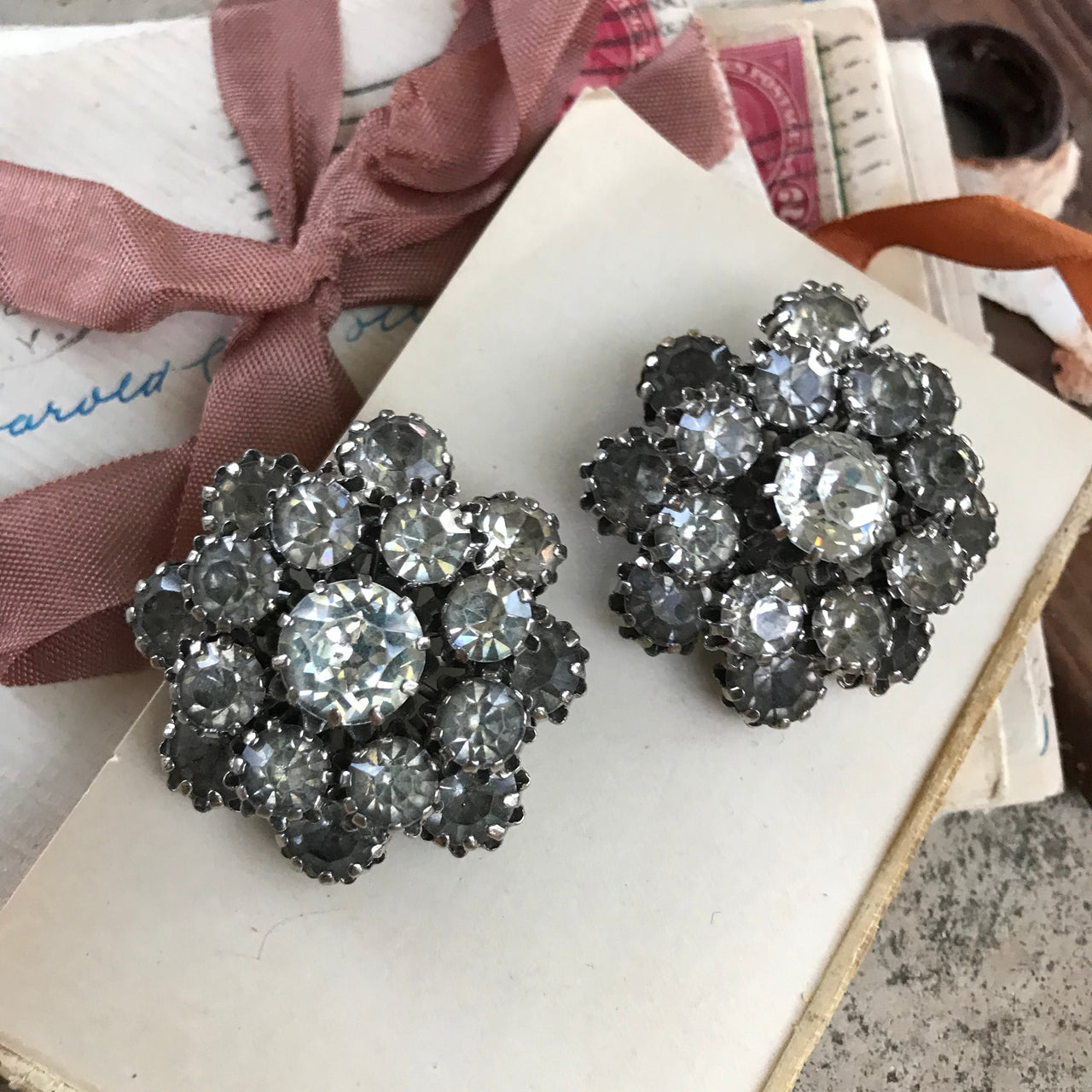 Round Rhinestone Clip Earrings Jewelry Bloomers and Frocks 