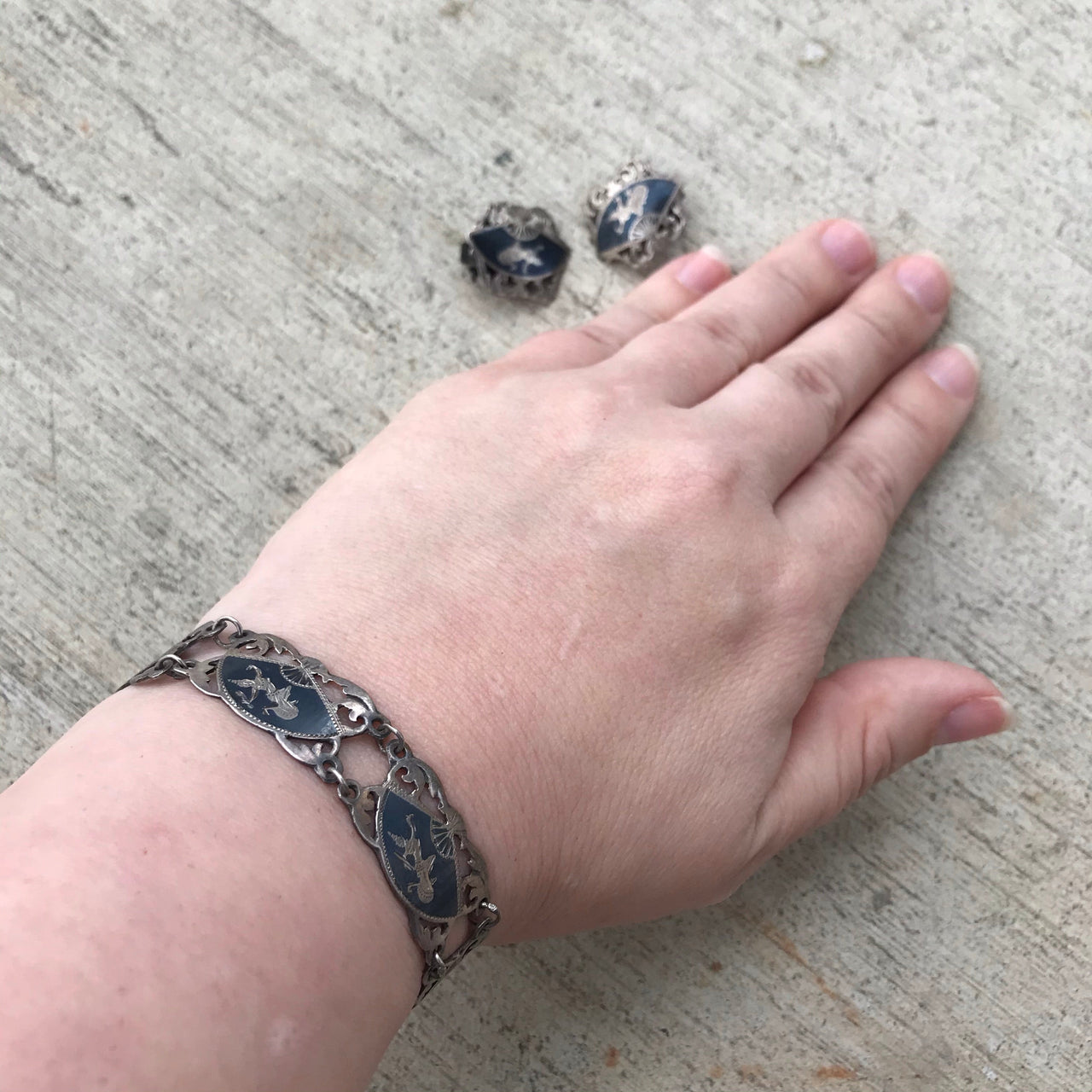 Siam Sterling Silver Bracelet and Clip Earring Set Jewelry Bloomers and Frocks 