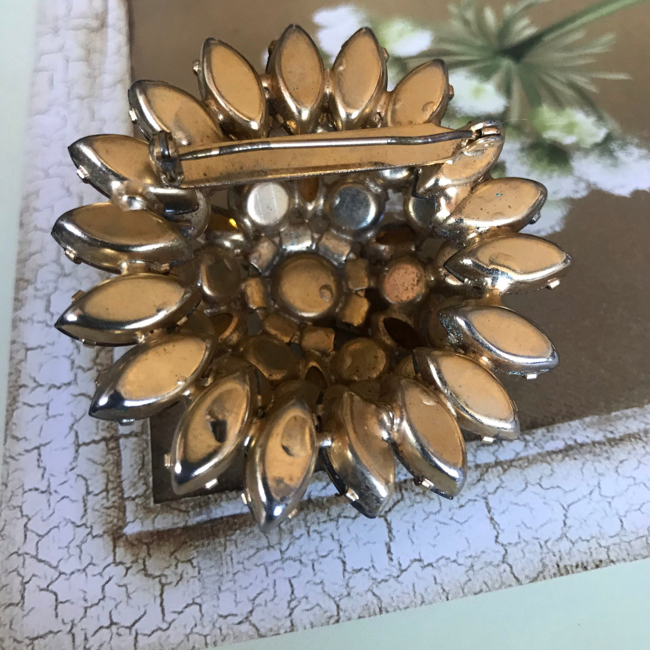 Three-Dimensional Brown and Amber Rhinestone Brooch Jewelry Bloomers and Frocks 