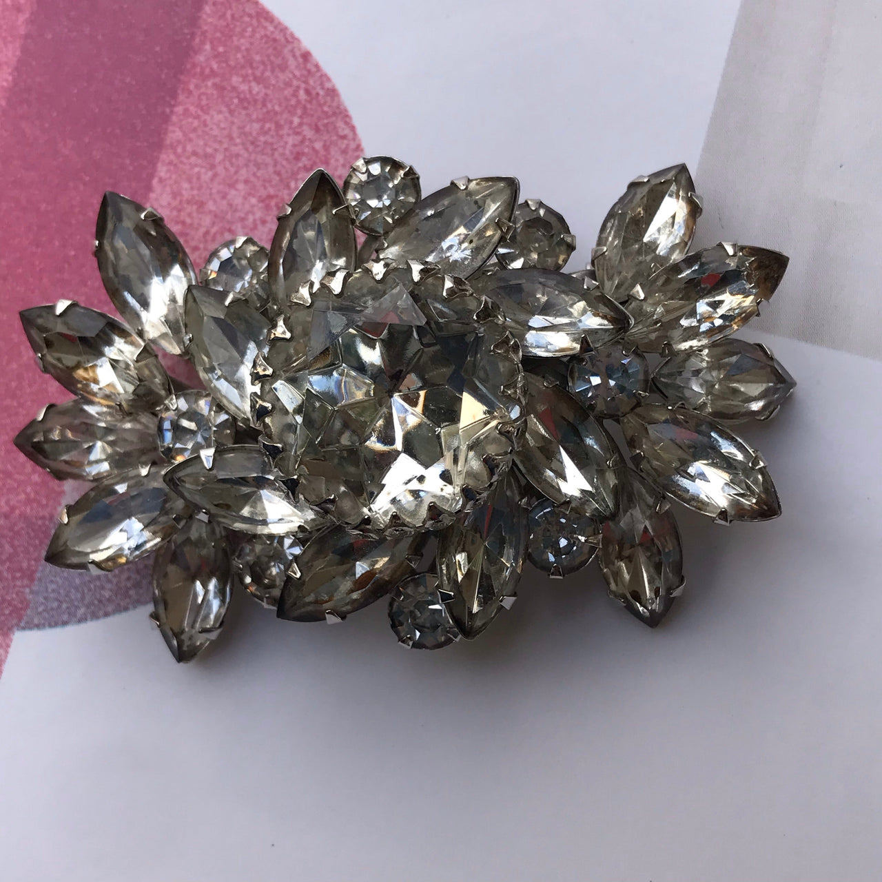 Vintage Clear Rhinestone Burst Statement Brooch Jewelry Bloomers and Frocks 