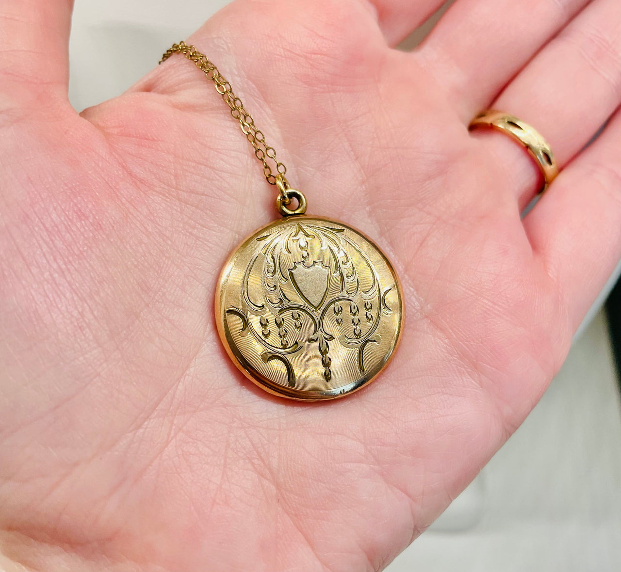 Vintage Gold Filled Round Engraved Locket Jewelry Bloomers and Frocks 