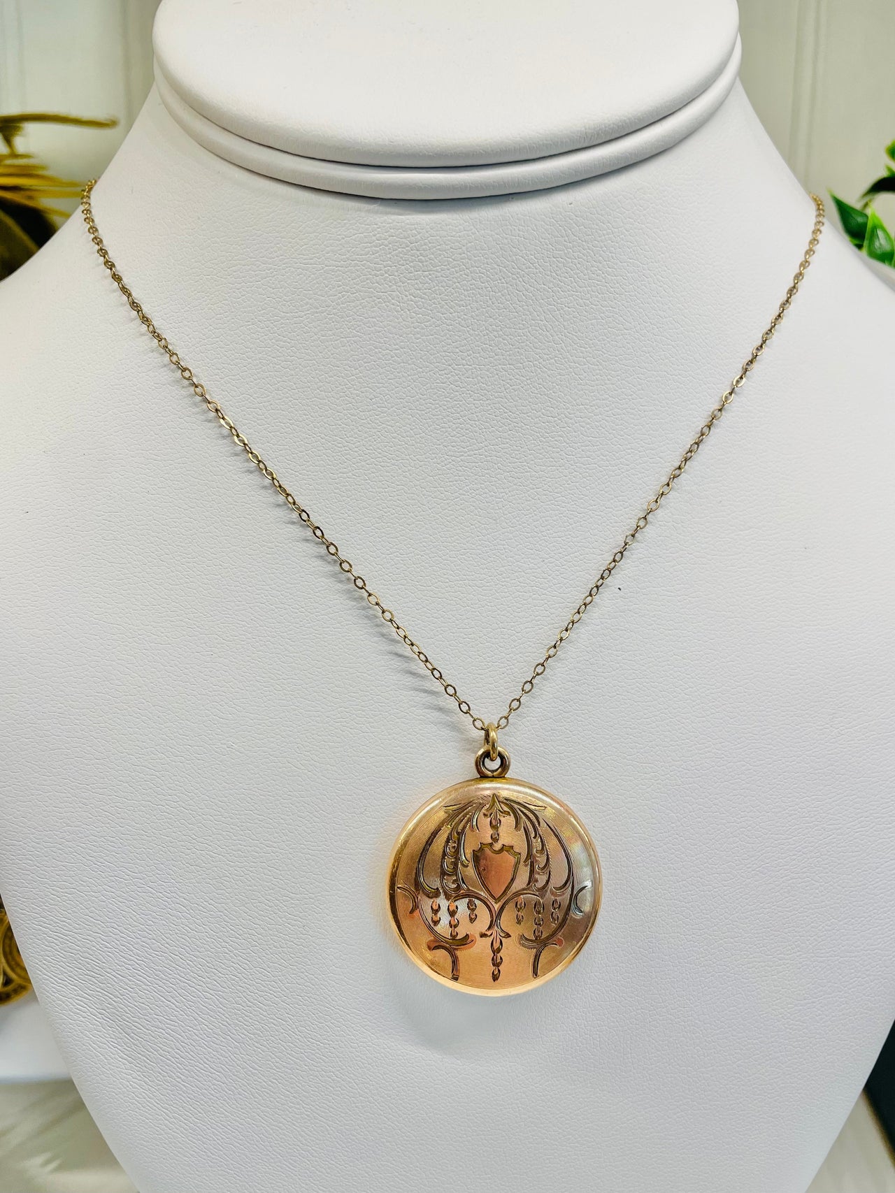 Vintage Gold Filled Round Engraved Locket Jewelry Bloomers and Frocks 