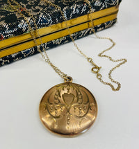 Thumbnail for Vintage Gold Filled Round Engraved Locket Jewelry Bloomers and Frocks 