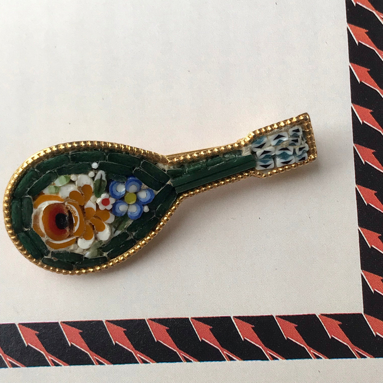 Vintage Italian Micro Mosaic Mandolin Pin Jewelry Bloomers and Frocks 