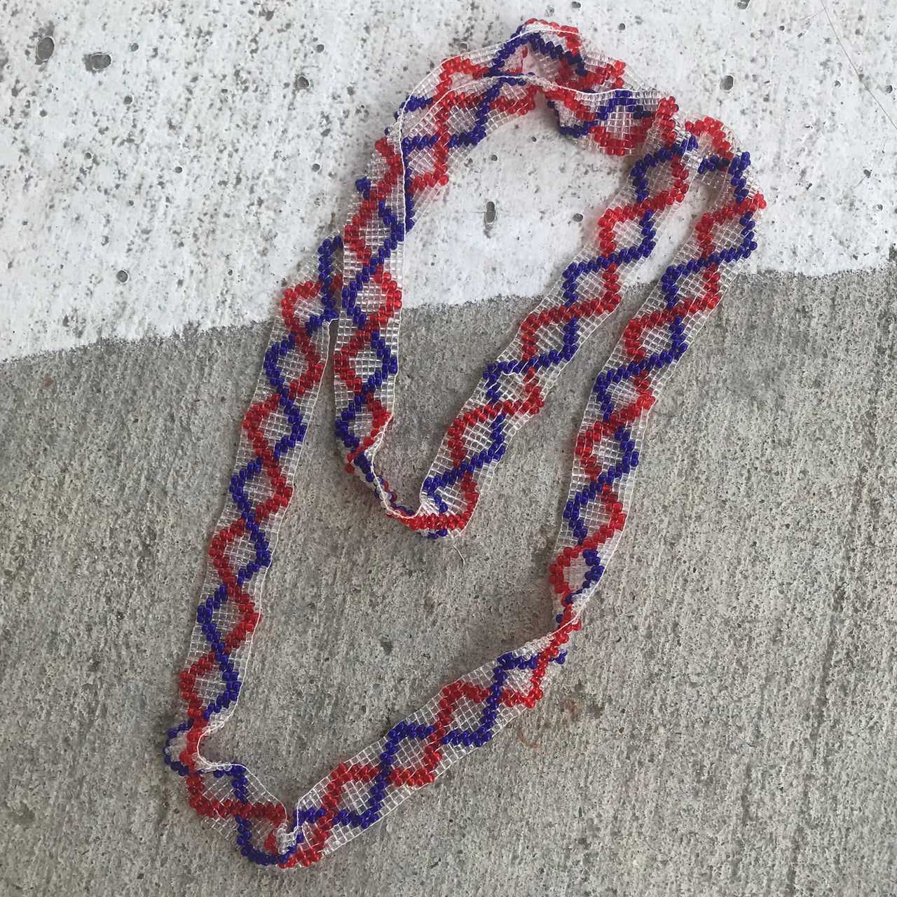 Vintage Red + Blue Seedbead Flapper Necklace Jewelry Bloomers and Frocks 