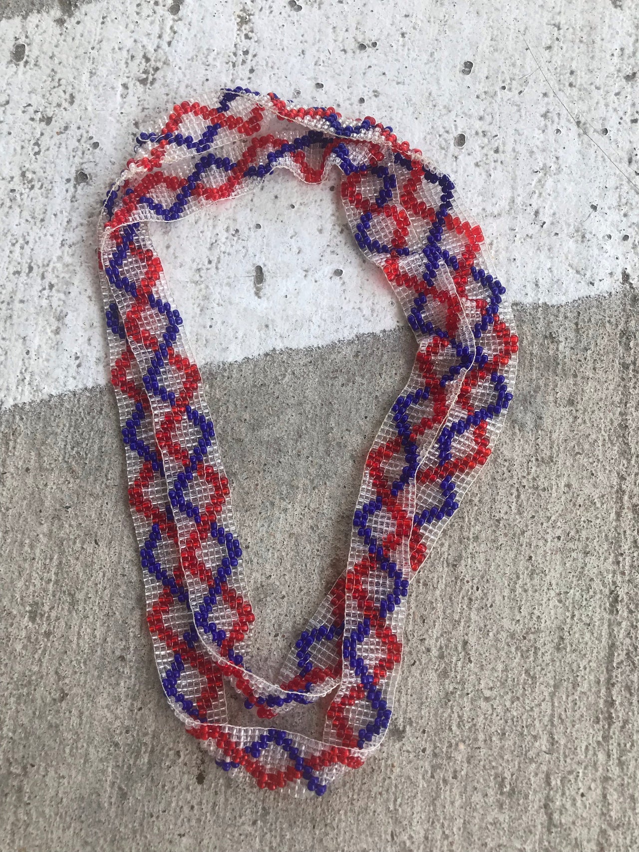 Vintage Red + Blue Seedbead Flapper Necklace Jewelry Bloomers and Frocks 