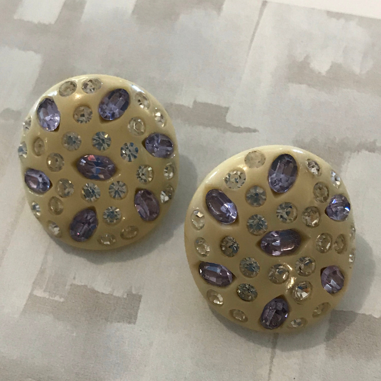 Weiss Cream Rhinestone Earrings Jewelry Bloomers and Frocks 